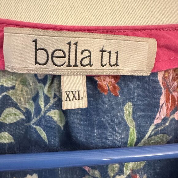 Bella Tu Blue and Pink Floral Beaded Embroidered V-Neck Cotton Tunic Size XXL - Picture 6 of 7